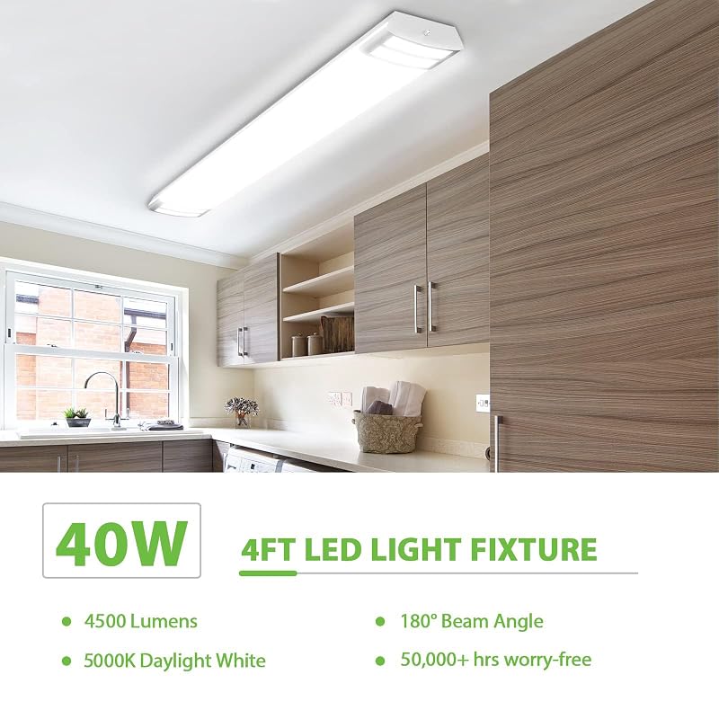 ANTLUX 4ft 40W 5000K LED Flush Mount Kitchen Light Fixture – 4500lm, 2-Pack