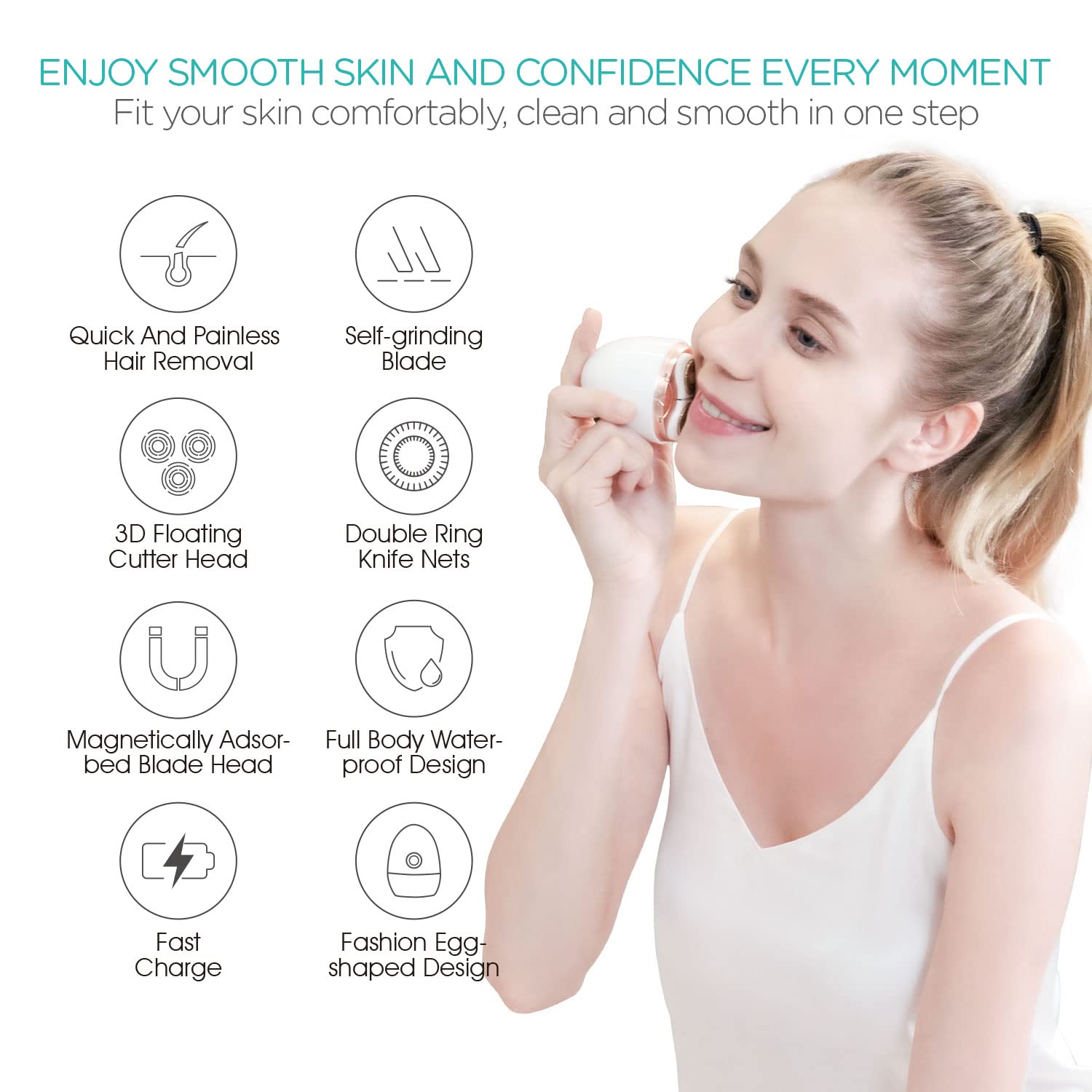 VOGOE Electric Shaver for Women 3D Floating Blade Rotary Razor Hair Remover for Arms, Legs and Underarms Rechargeable Portable and Safe Wet and Dry Use ES300