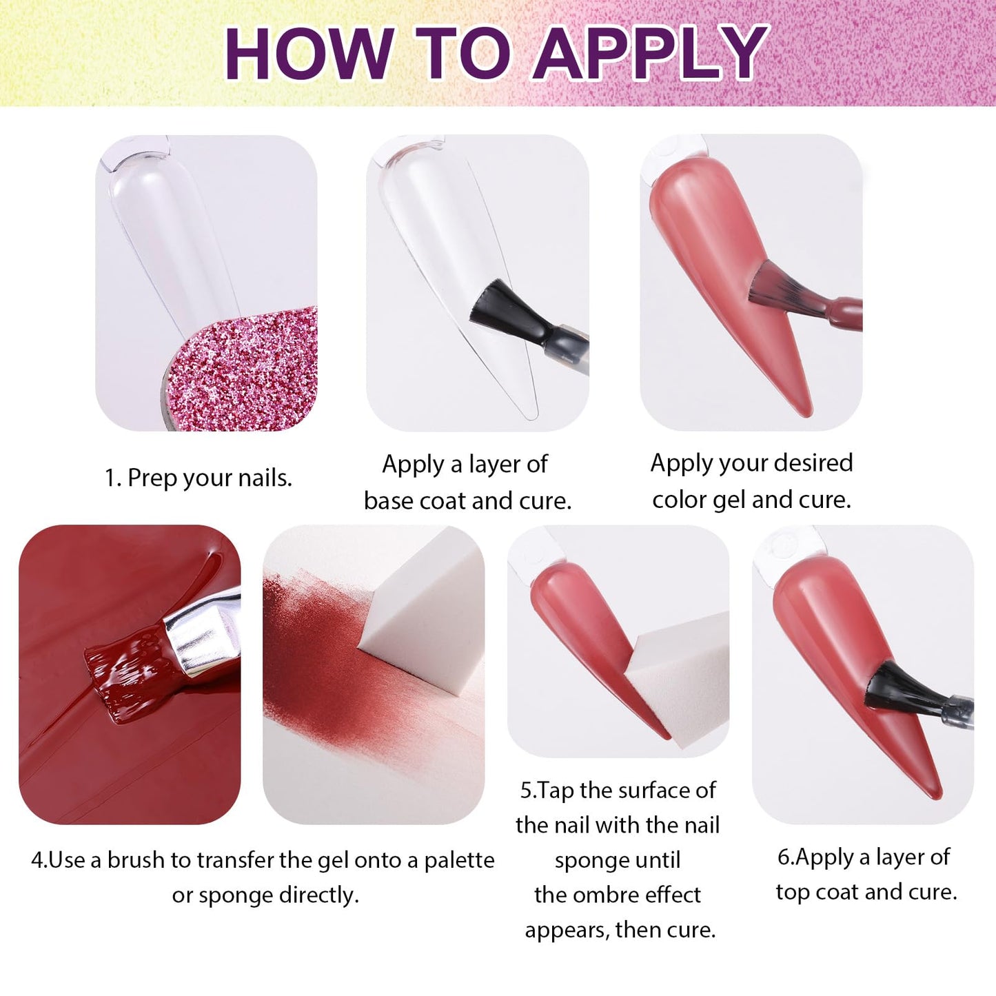 U-Shinein Gradient Painting Gel, 9 Colors Ombre Gel Nail Polish with 9Pcs Large Nail Sponges Sponging for Ombre Nails Aura Nails French Manicure Soak Off UV E