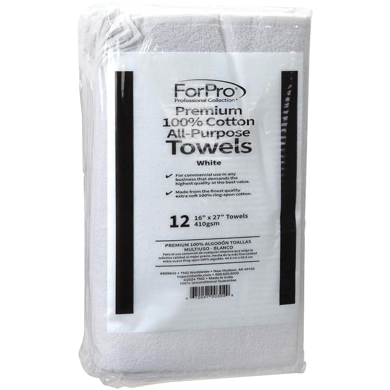 ForPro Premium All-PPurpose Towels 12ct - 16 x 27 in, White, 410 GSM, Pack of 12