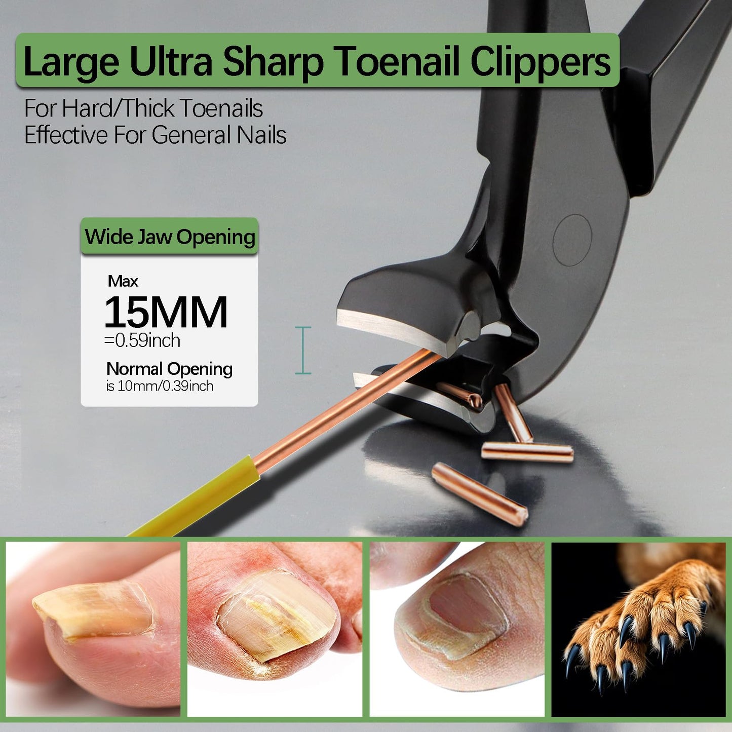 VOGARB Long Handled Toenail Clippers for Thick Toenails, Ergonomic Non-Slip Toe Nail Clippers for Thick Nails for Seniors, Men, Angled Head Wide Jaw Opening Anti-Splash (Black)