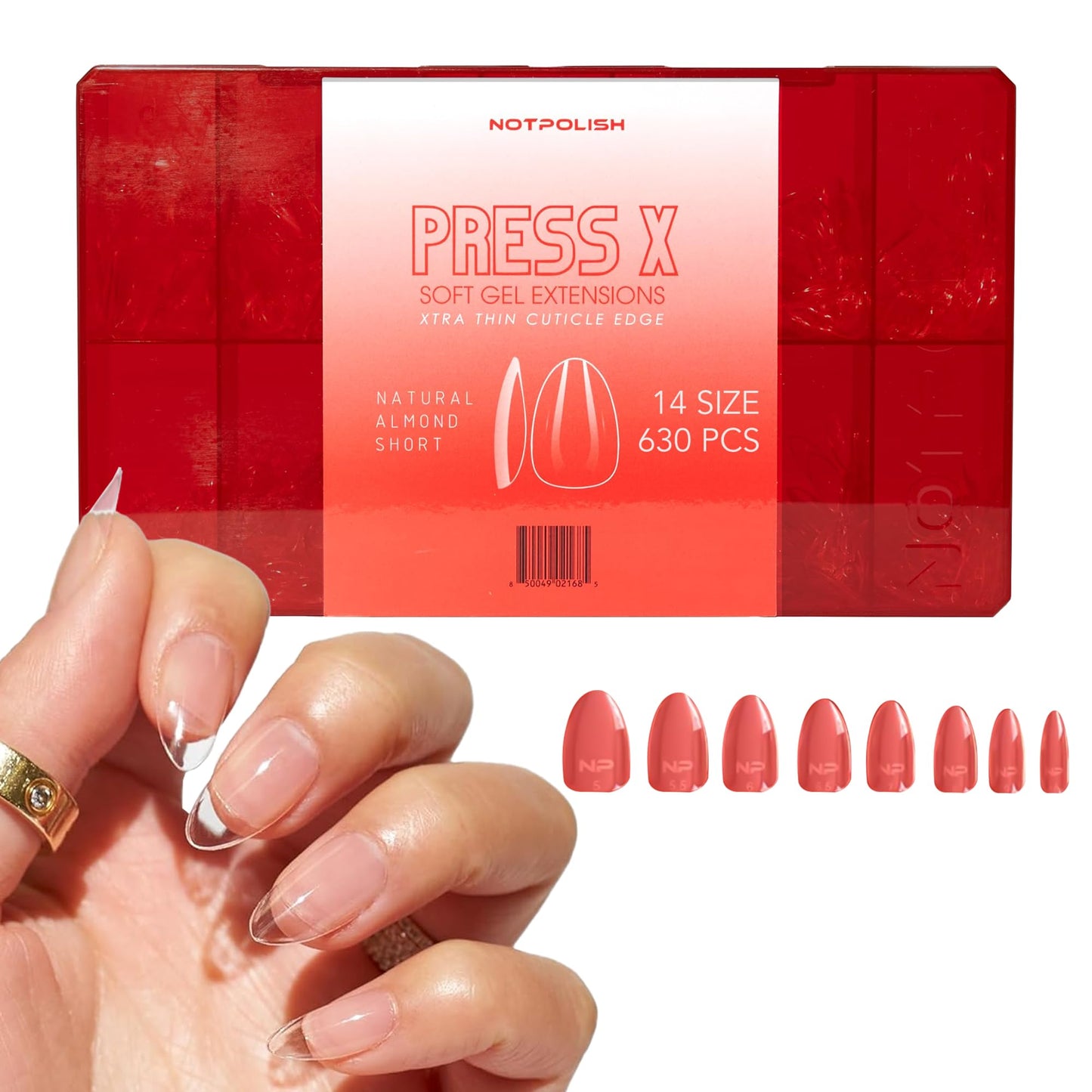 Notpolish Press X Soft Gel Nail Extensions - Natural Almond Shaped - Short - Pre-Shaped Fake Nails for Easy Application - Durable, Break-Resistant Soft Gel Nail Extension - 630 Pieces, 14 Sizes