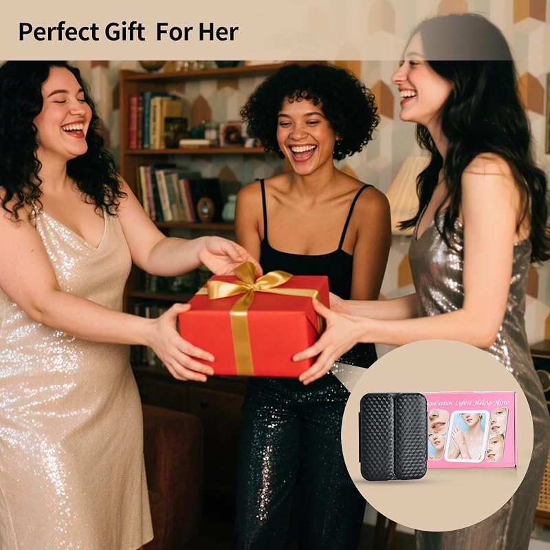 Tri-fold Lighted Vanity Mirror with 5X/10X/20X/30X Magnification, Rechargeable Travel Makeup Mirror - Black (Variation: Black)