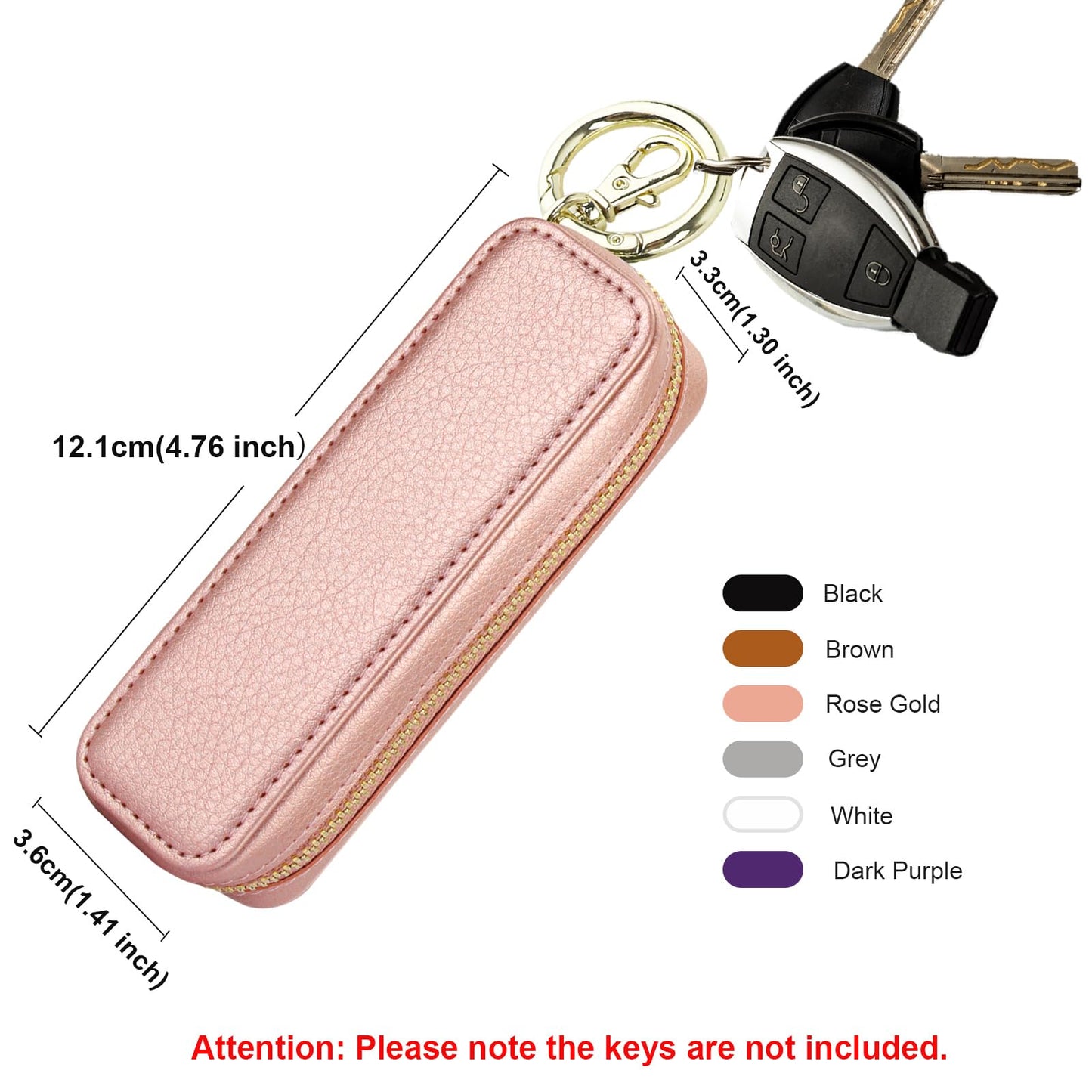 Bocasal Leather Lipstick Case Holder Chapstick Keychain Pouch, Zipper Lip Balm Lip Gloss Bag for Purse with Elastic Band, Makeup Travel Organizer, Cosmetic Storage Kit for Women Girls (Rose Gold)