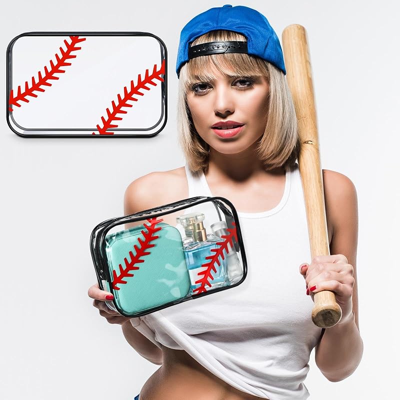 Baseball Theme Clear Makeup Bags (12 Pcs) PVC Zipper Pouches – Abbylike Variation: Baseball Theme
