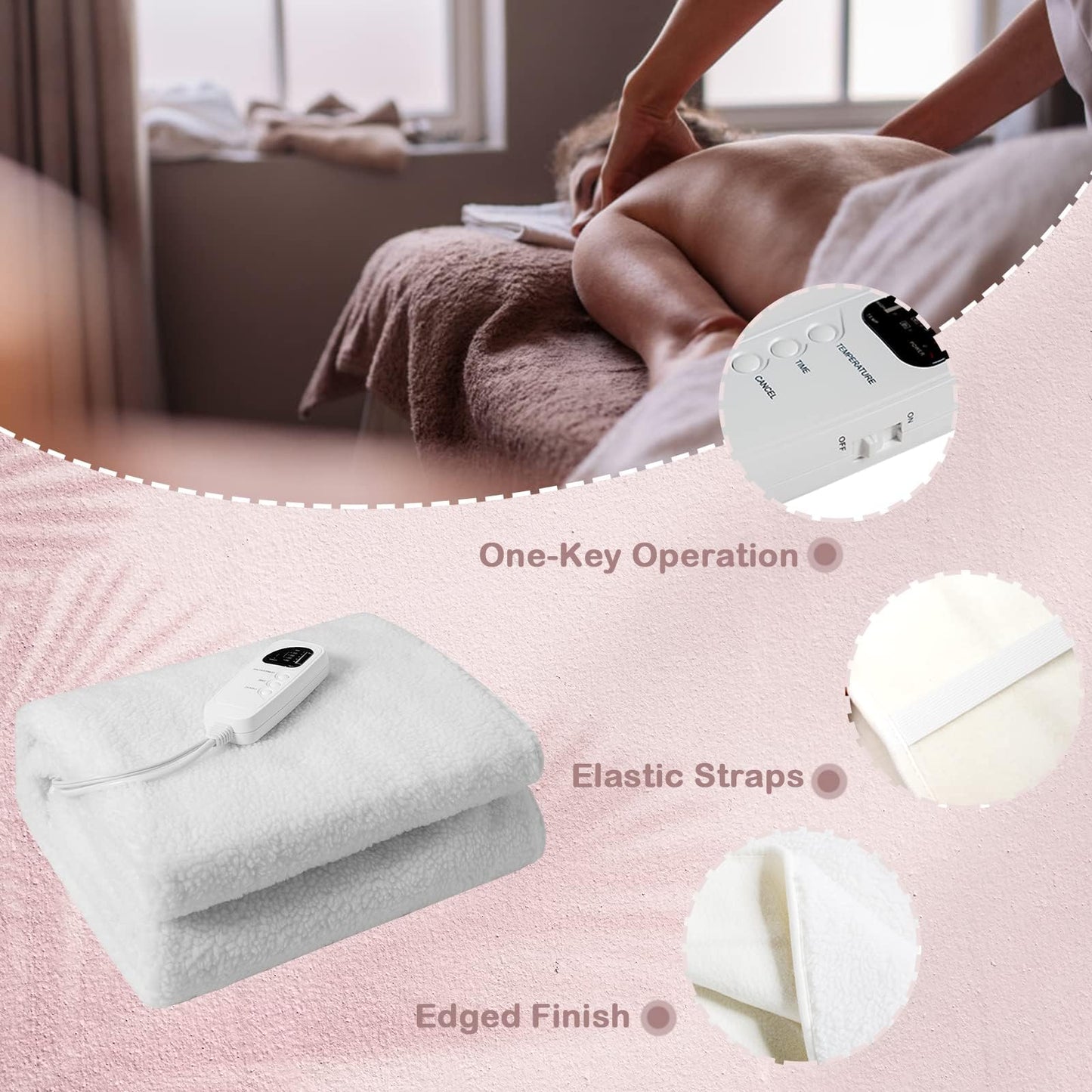 WELLHUT Massage Table Warmer Heating Pad, UL Certified Spa Massage Bed Warmers, Deluxe Fleece Table Cover w/ 5 Heat Levels, 8 Timer Settings, 12 Ft Cord, Machine Washable