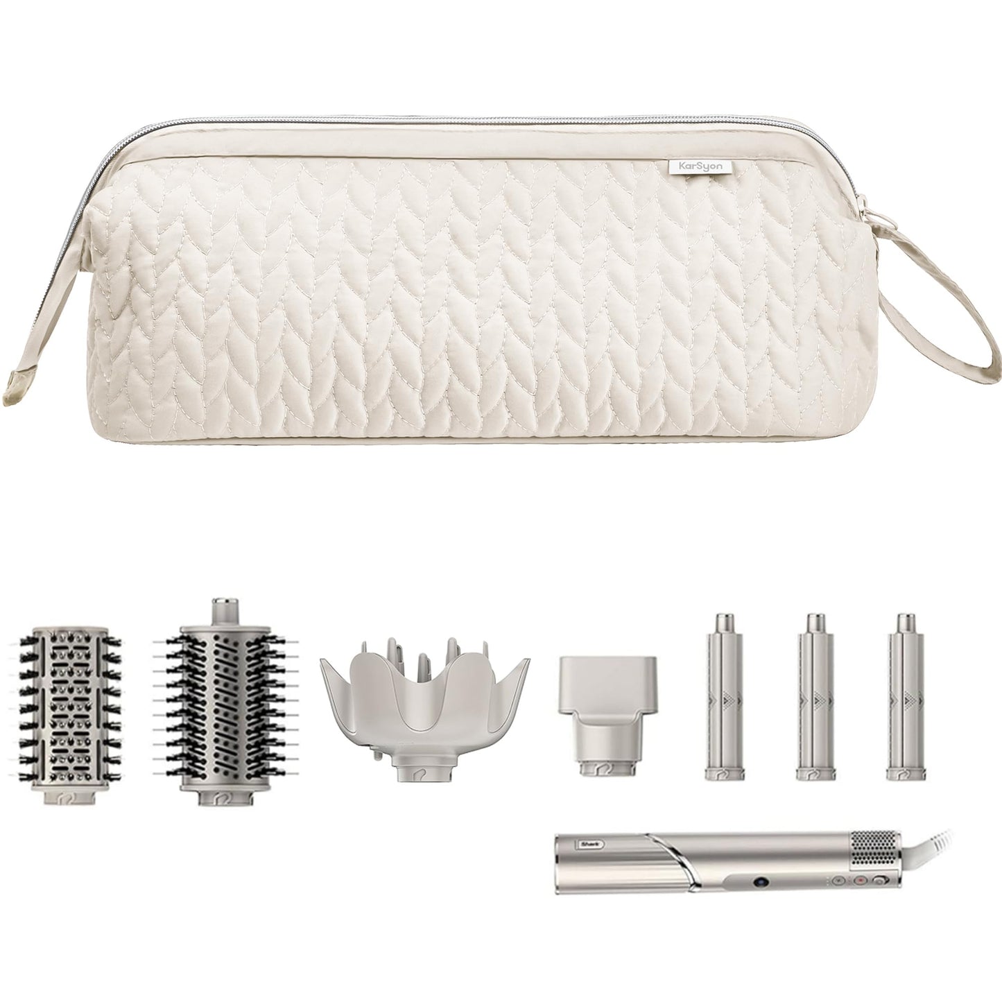 KarSyon Shark Flex Style Case for Dyson Airwrap Hair Dryer Brush Revlon Hair Tools Travel Bag Carrying Case Flat Curling Iron Organizer (Beige)