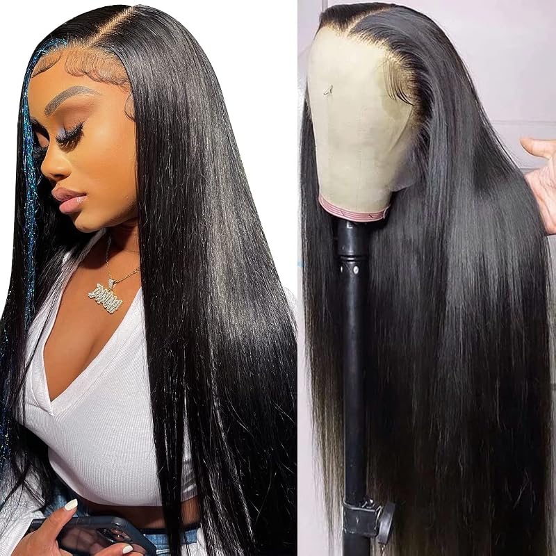 26 Inch Lace Front Wig Human Hair 13x4 Frontal Pre Plucked Bleached Knots Glueless Natural Color