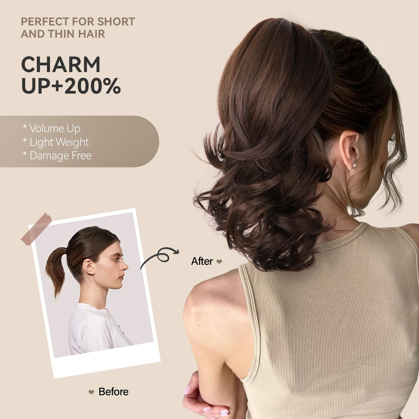 Clip on Ponytails for Women - 14 Inch Curly Ponytail Extension, Wavy Pony Tails Hair Extensions, Synthetic Hair Extensions Ponytail, Clip in Ponytail (Color: Dark Brown with Honey Blonde Highlights)