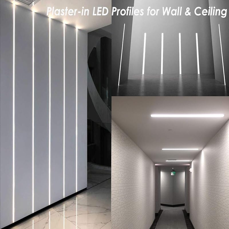 Plaster-in LED Aluminum Channel 6 Pack 2M Each - Diffuser Covers Included, Recessed Drywall