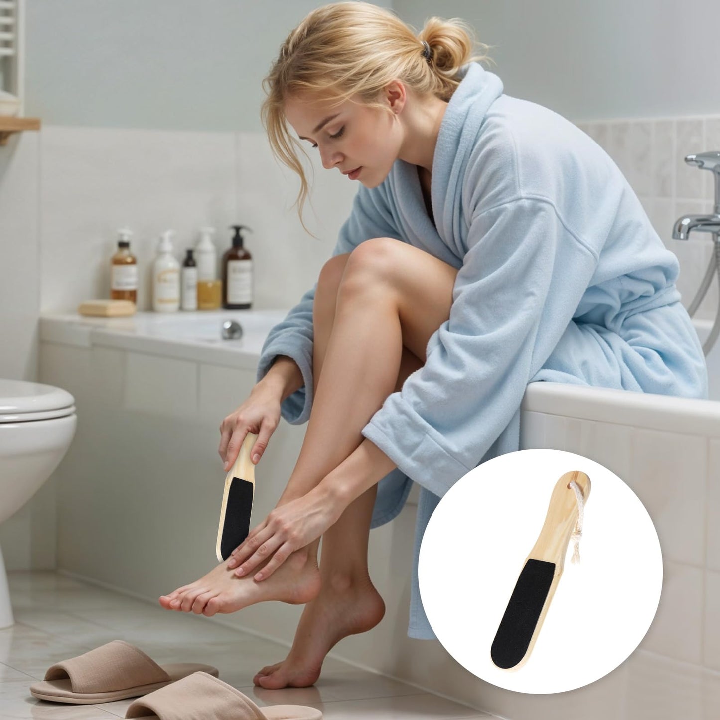 Piriuuo Wooden Heel Scraper for Feet, Foot File for Dead Skin Double-Sided Foot Scrubber with Bamboo Handle Professional Pedicure Tools for Callus, Dry, Hard Skin Removal