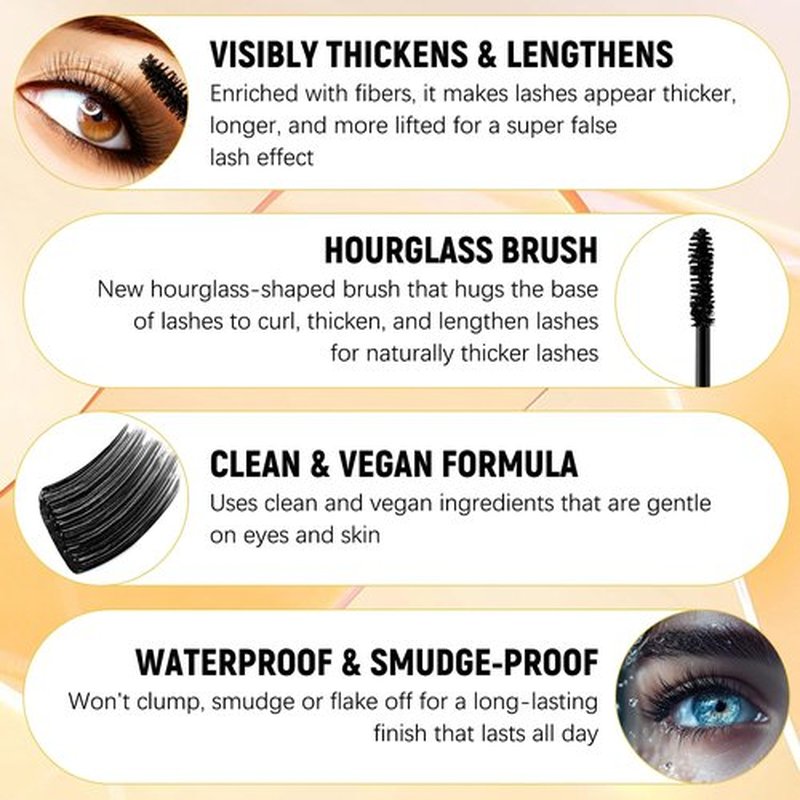 2 Pcs Bubble Mascara - Colossal Bubble Mascara, Waterproof, Smudge-Proof, Clump-Proof, Volumizing Defining, Create Natural Eyelashes