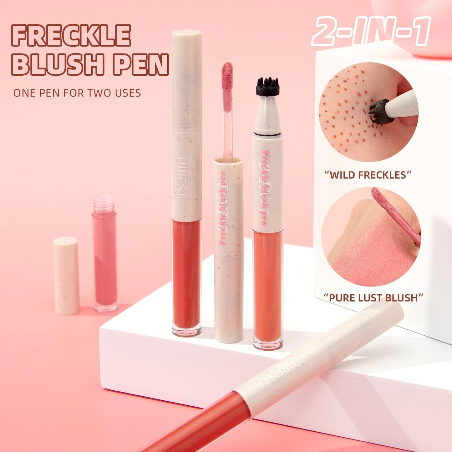 2-in-1 Freckle & Blush Pen Pro Kit: Light Ash Brown Faux Freckle Stamp + Dusty Rose Liquid Blush | Waterproof, Natural Finish | (04)