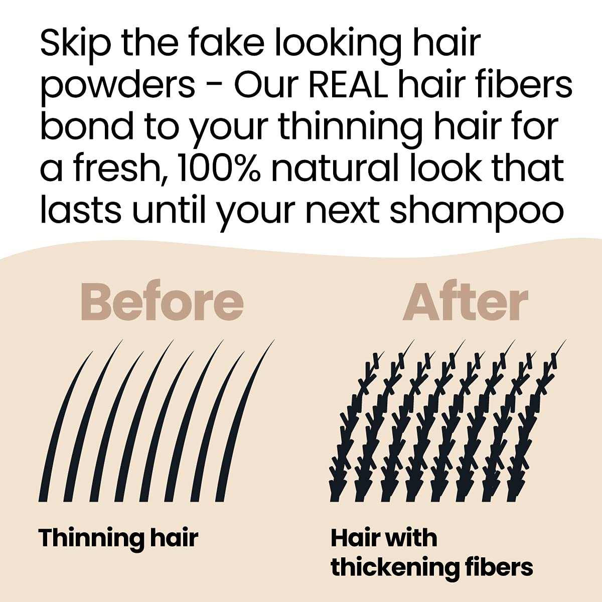 Hair Illusion Black Real Hair Fibers for Thinning Hair - 100% Natural Texture, Non Synthetic Hair Fibers - Bald Spot Cover Up for Women & Men - 18 Gram