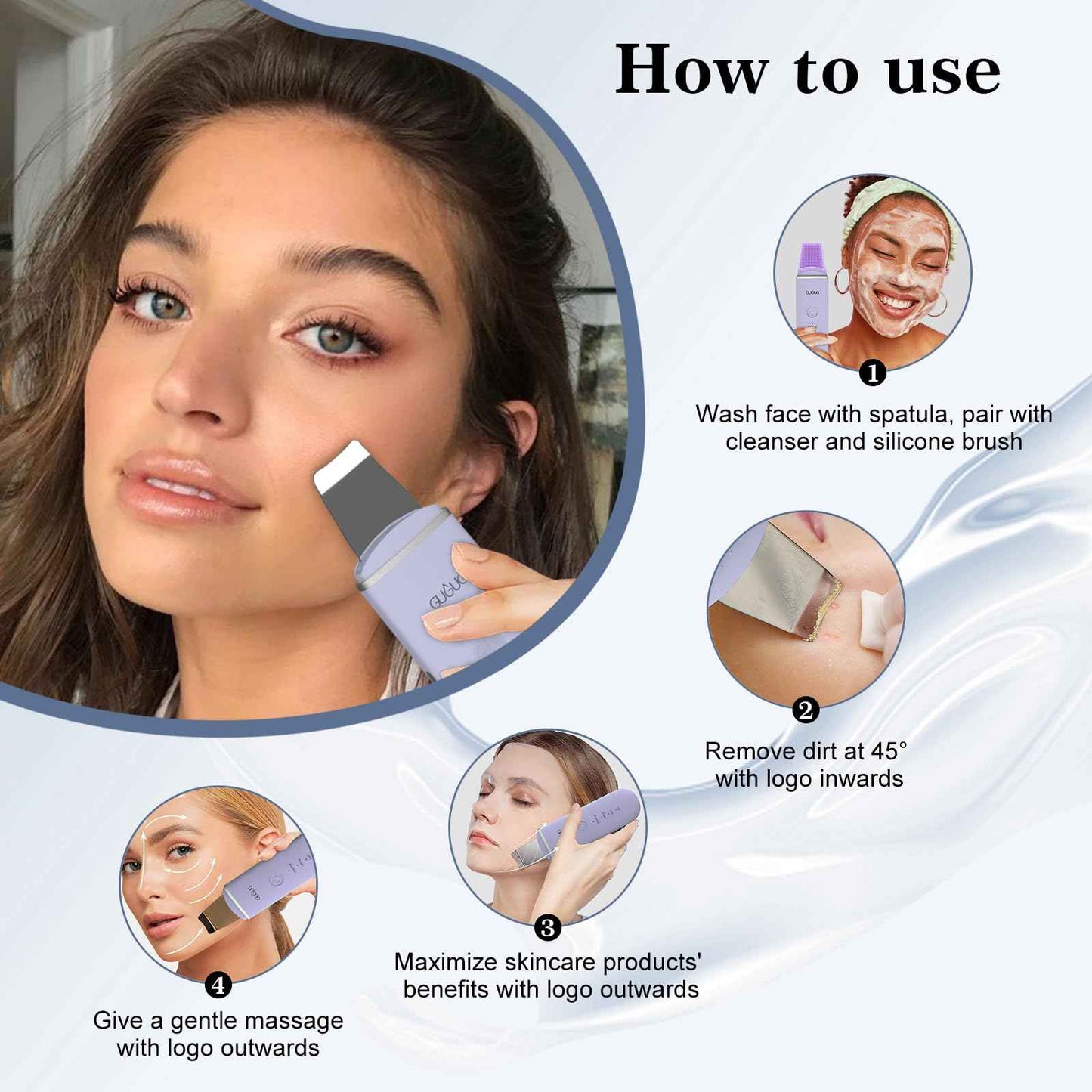 GUGUG Skin Scrubber Face Spatula Skin Spatula Pore Cleaner Blackhead Remover Tools for Facial Deep Cleansing-4 Modes, Purple