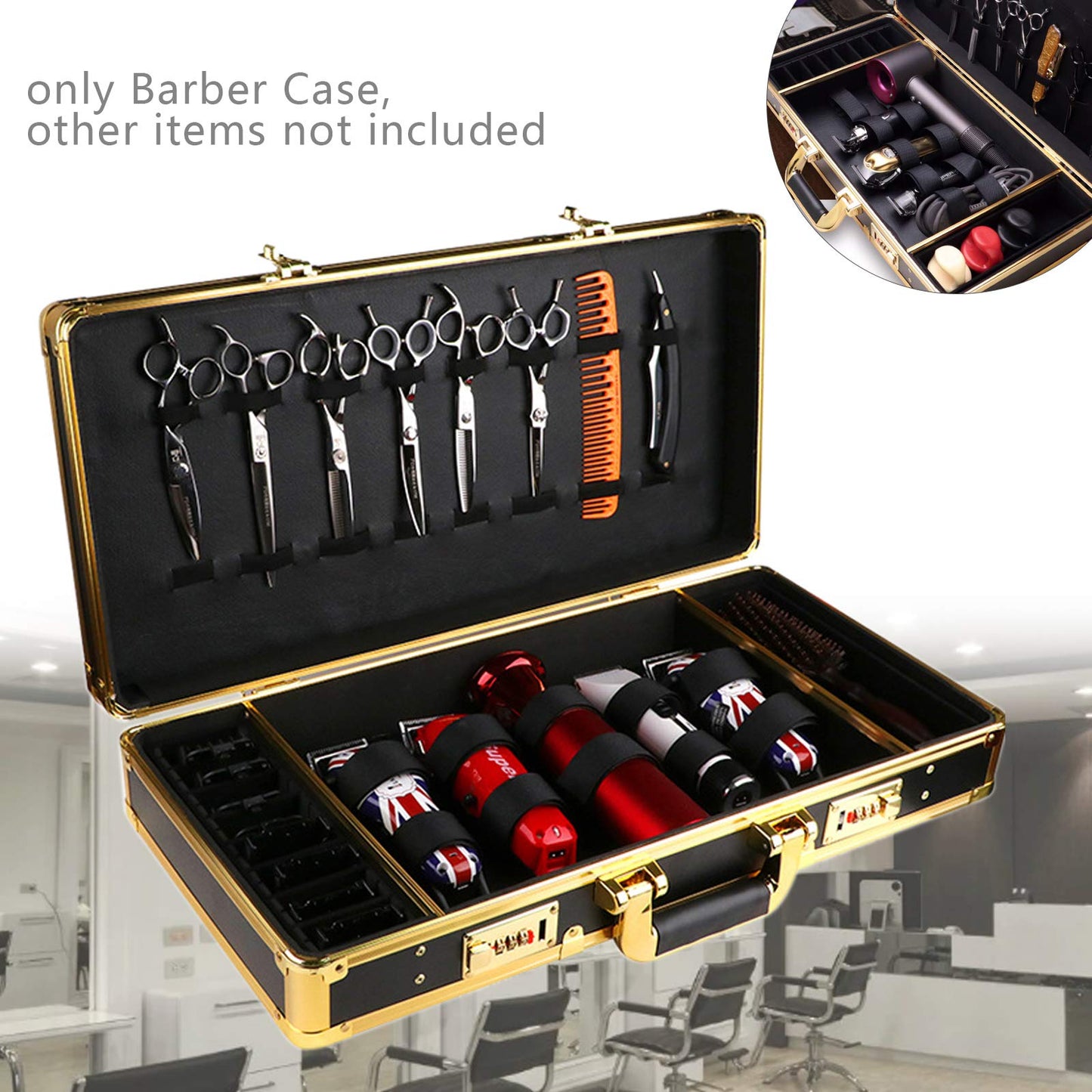 Goudergo Barber Travel Case,clipper Organizer Box,Safety Lock Box for Organize Clippers & Trimmers & Blades & Shears & Combs & Brushes& Other Styling Tools