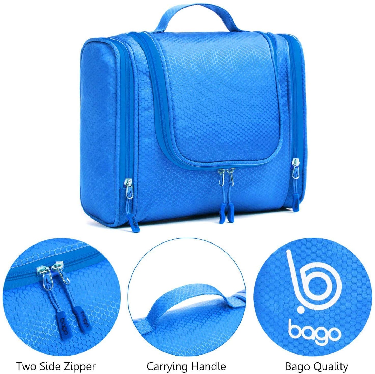Bago Travel Toiletry Bag for Women and Men - Large Waterproof Hanging Large Toiletry Bag for Bathroom and Travel Bag for Toiletries Organizer -Makeup Bag (Blue)