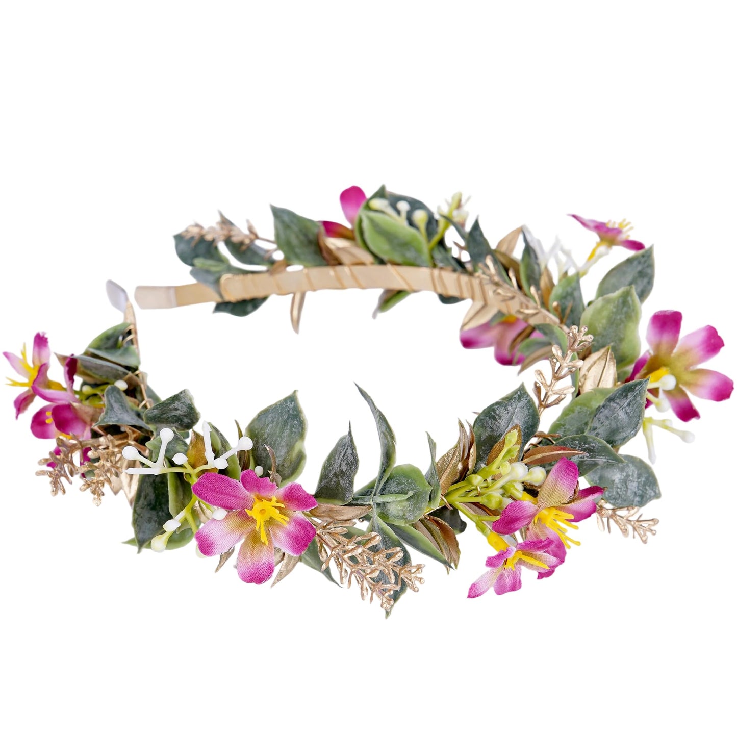 KorViSHOW Rose Purple Flower Crown - Fairy Forest Floral Headband for Women Woodland Floral Girl Headpiece Elf Renaissance Hair Accessory for Girls Women Birthday Wedding Party Photo Props