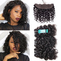 Water Wave Virgin Human Hair Bundles with Frontal 8 in Black - 50g, 13x4 Lace