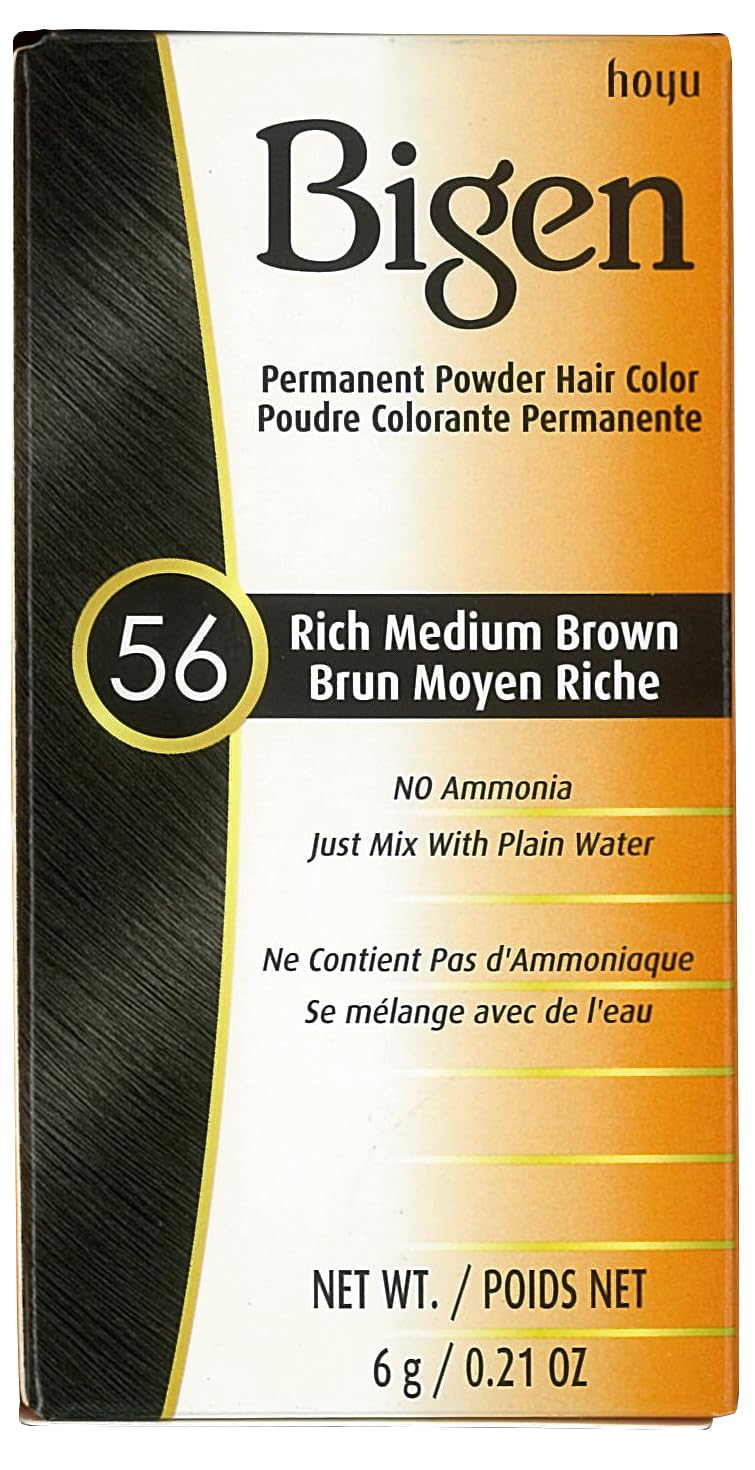 Bigen Permanent Powder Hair Color 56 Medium Brown – Pack of 4 (Variation: Medium Brown+0.21 oz)