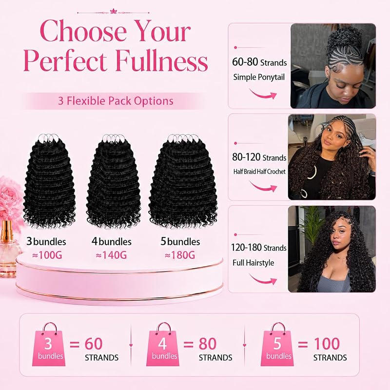 16 Inch Feather Crochet Hair for Black Women - Deep Wave Miracle Knots, 1B Natural Black, 60 Strands