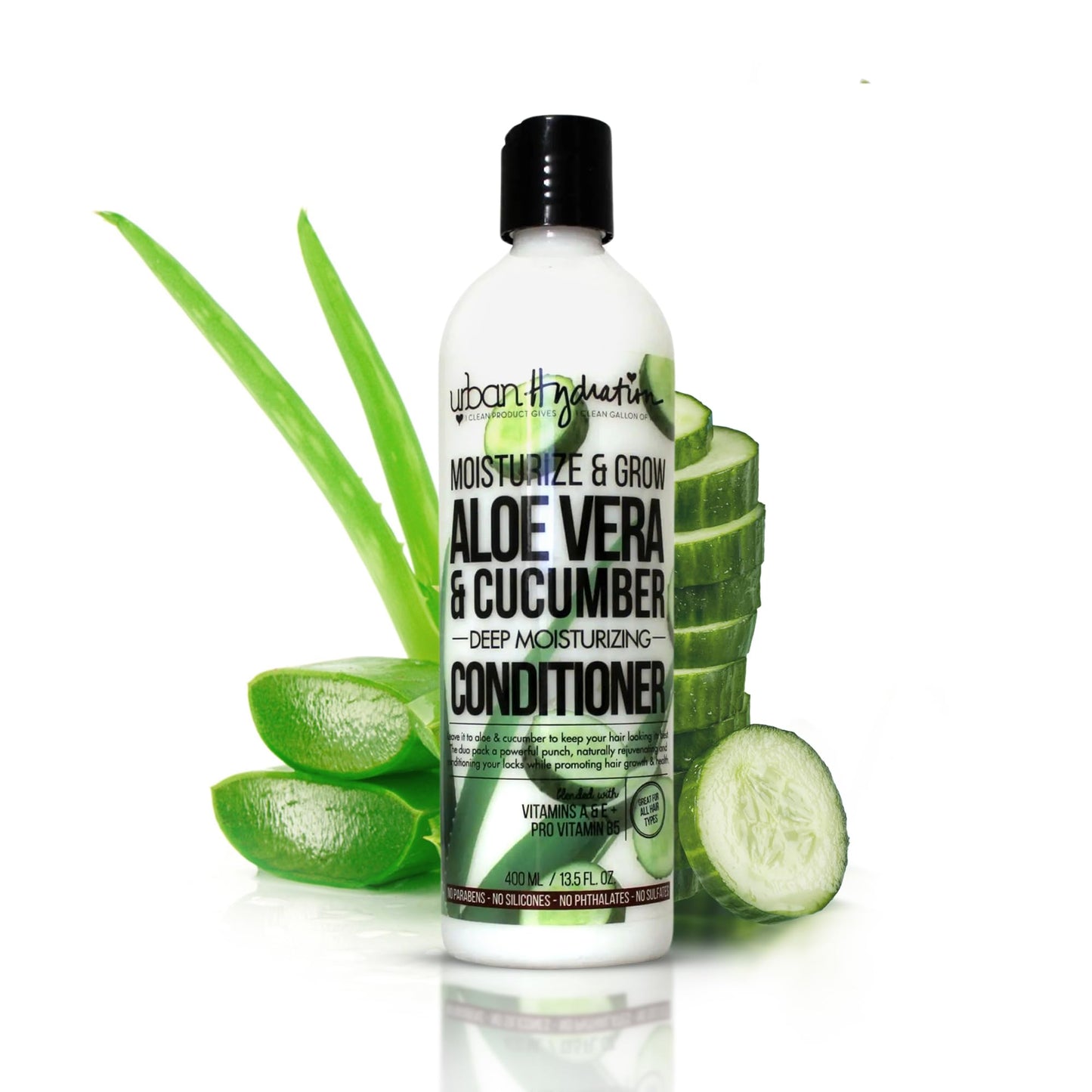 Urban Hydration Hydrate and Grow Aloe Vera & Cucumber Moisturizing Conditioner, Promotes Hair Growth and Hydration - Silicone, Paraben and Sulfate Free - 13.5 FL Oz