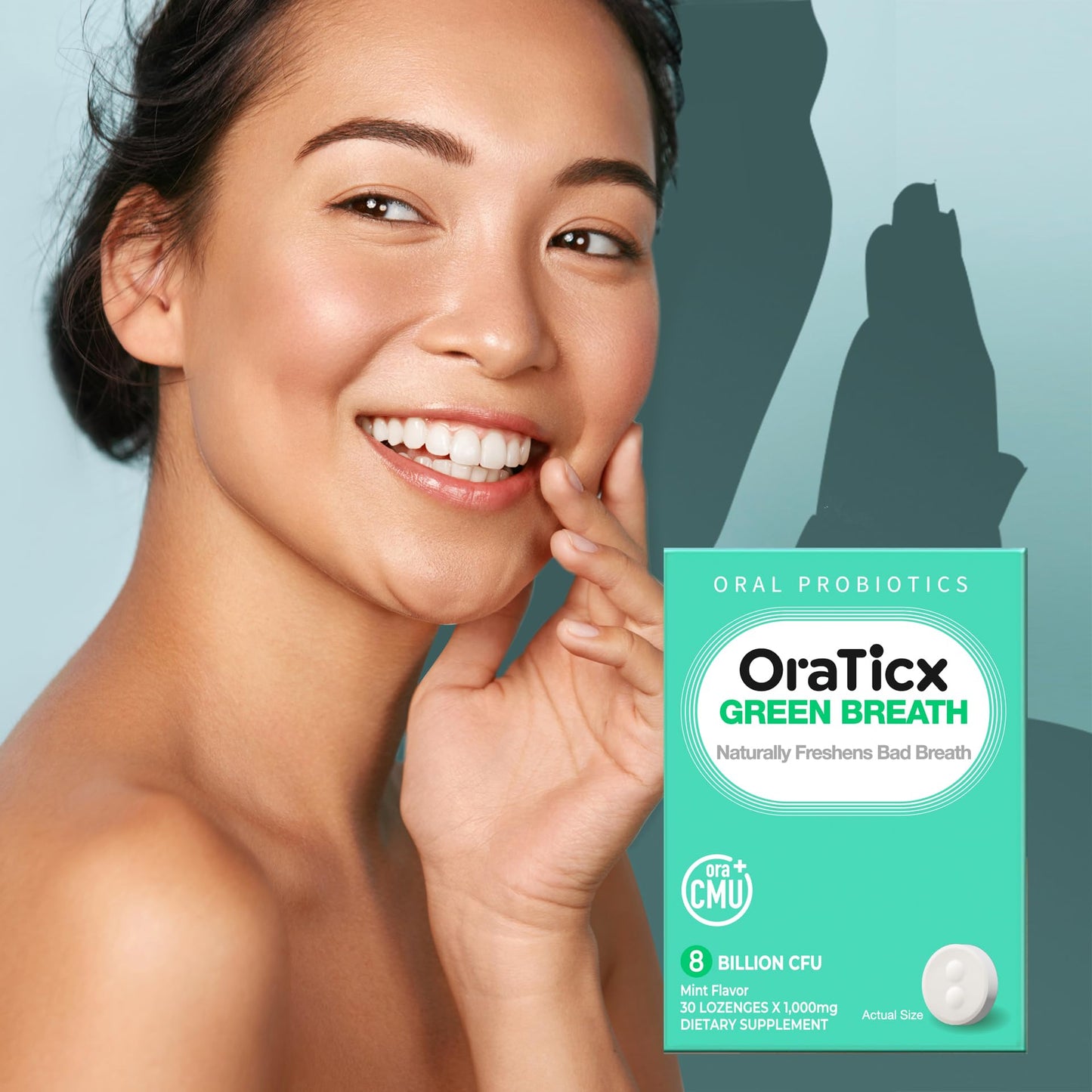 OraTicx Green Breath Oral Care Probiotics, Naturally Support Freshens Bad Breath & Healthy Mouth, Dental Probiotic Supplement 8 Billion CFU, Mint Flavor 30 Lozenges 1-PK