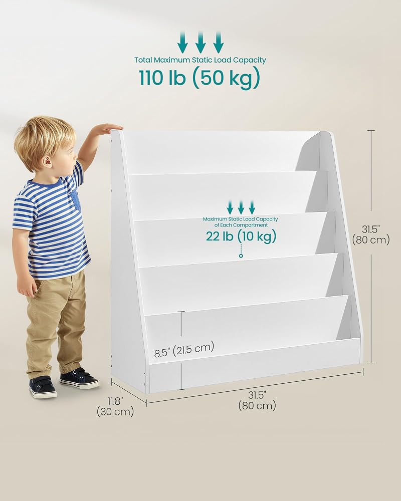 Songmics 5-Tier Kids Bookcase Montessori Bookshelf Toy Storage - Cloud White with 1 Row