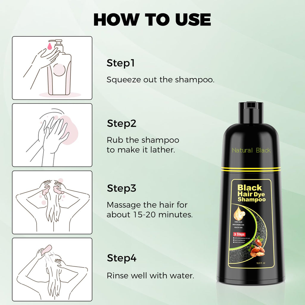 Black Hair Dye Shampoo 3 in 1，Argan Herbal Hair Color Shampoo Covers Gray Hair for Women and Men (16.9 fl.oz Black)