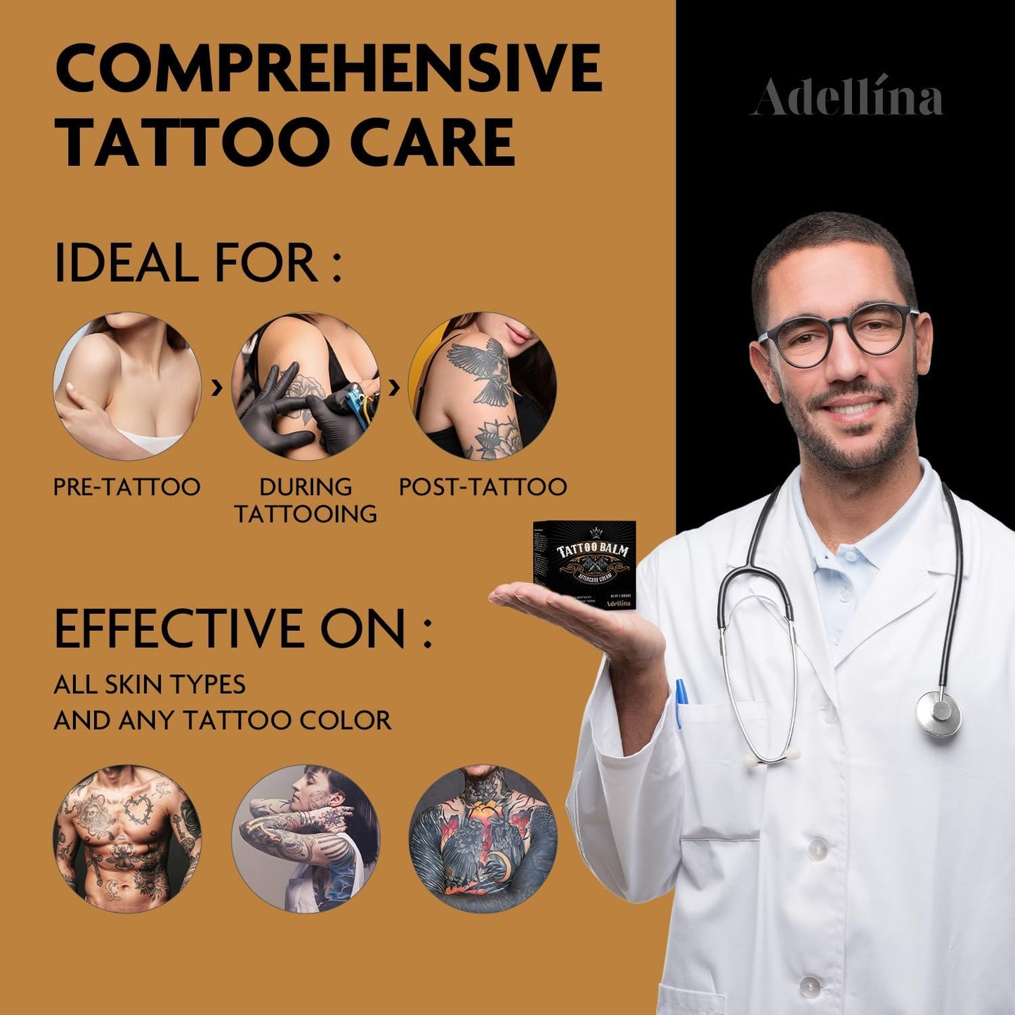 Natural Tattoo Aftercare for Color Enhancement: Tattoo Balm for New and Old Tattoos Care - Healing Soothing and Moisturizing with 100% Organic and Vegan Ingredients 5.3 OZ