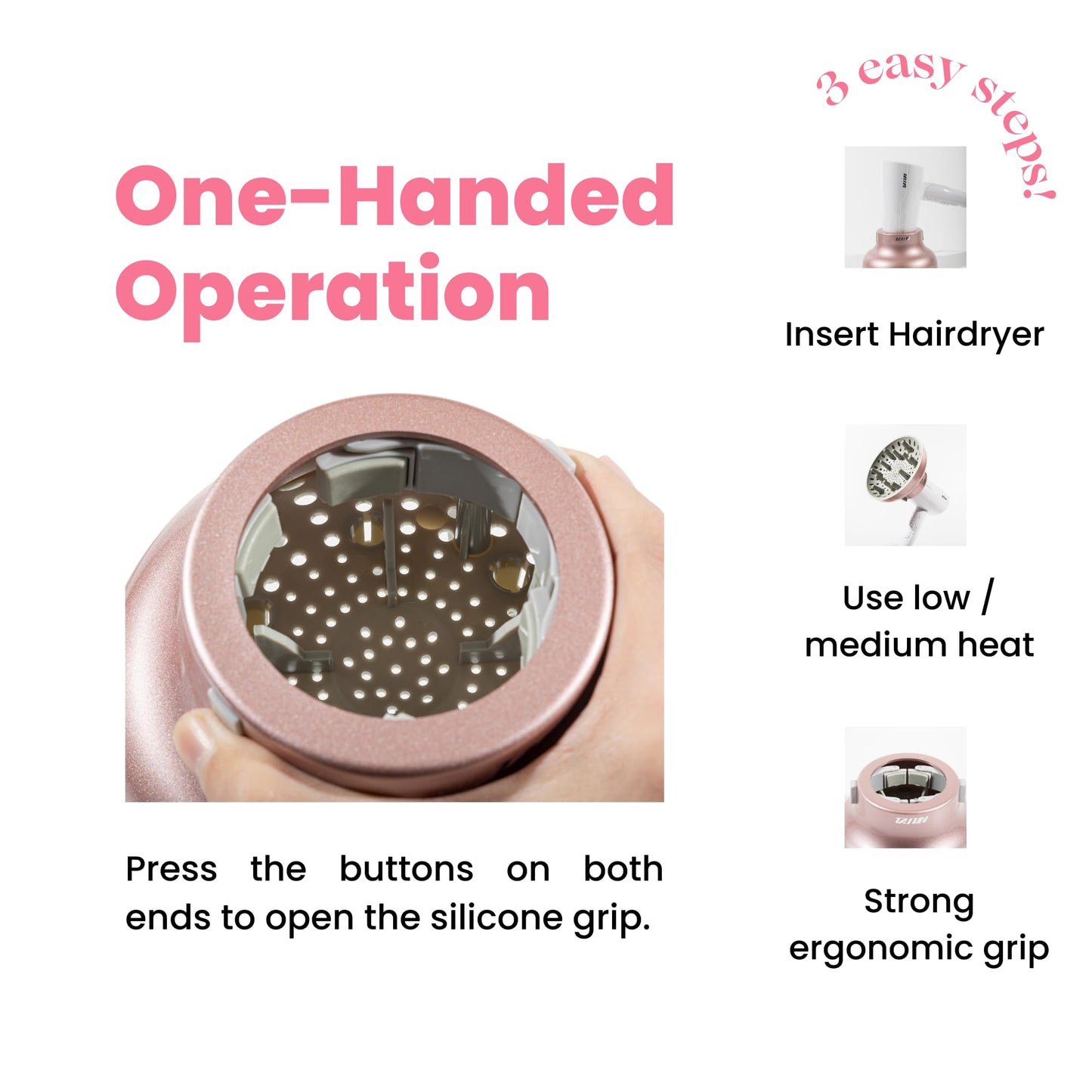 GIHALI Universal Hair Diffuser “Super Sturdy” 1.7 Inch to 2.6 Inch for Natural Curly and Wavy Hair, Hair Dryer Attachment (Rose Gold)