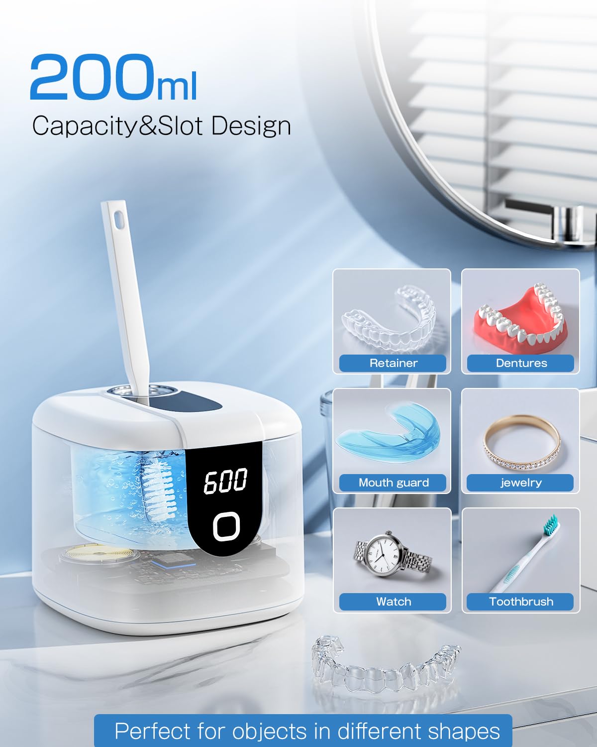 2025 Enhanced Ultrasonic Retainer Cleaner, 2X Efficiency, 45kHz Dentures Cleaner Machine with UV Lights&4 Clean Modes, Dental Cleaning Pod for Aligner, Nightguard, Mouth Guards, Jewelry, Rings, etc