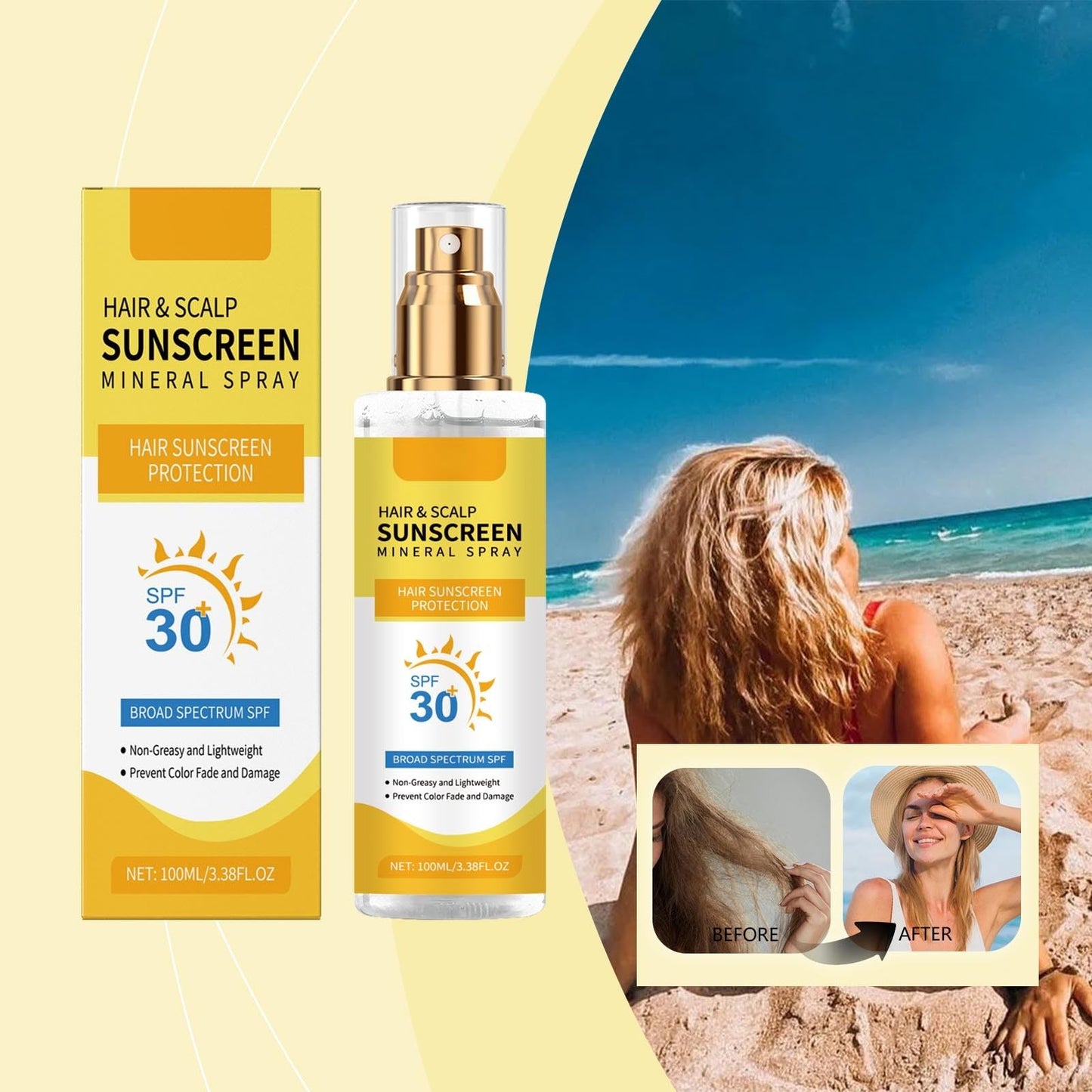 Hair & Scalp Sunscreen Spray SPF 30 | UV Protection Spray for Color-Treated Hair, Non-Greasy Scalp Shield with Coconut Oil | Broad Spectrum UVA/UVB Defense Against Fade & Dryness (2)
