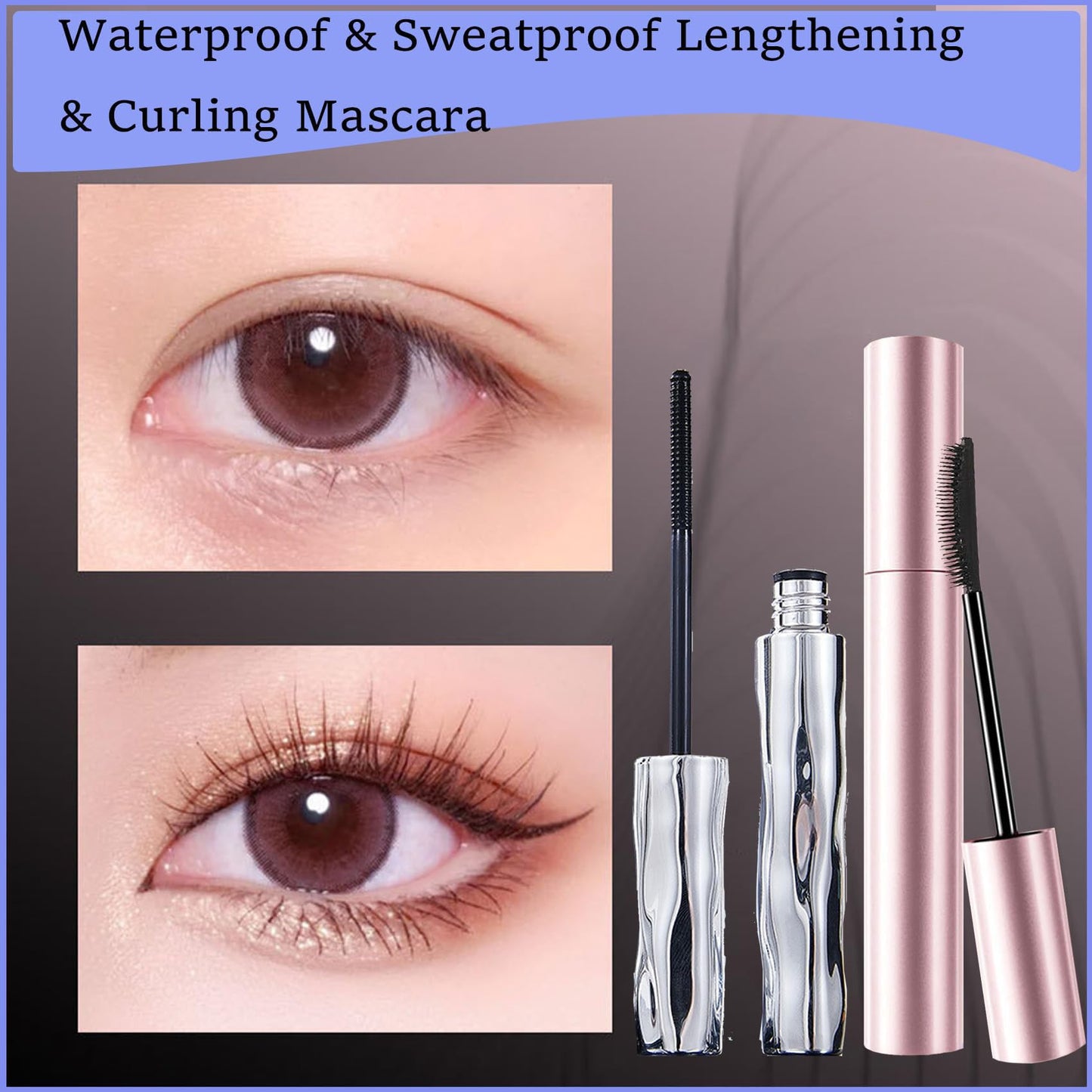 Gloryboom Mascara,Relaxrich Waterproof & Sweatproof Lengthening & Curling Mascara (A-2brown)