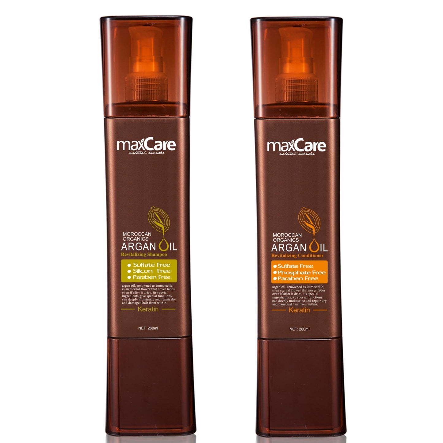 maxCare Argan Oil Shampoo and Conditioner Set, 2 x 260ml – Sulfate-Free, Paraben-Free, Keratin-Enriched, Moisture & Damage Repair