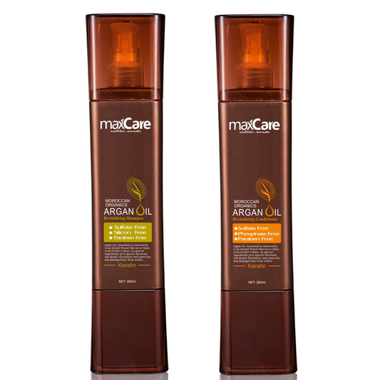 maxCare Argan Oil Shampoo and Conditioner Set, 2 x 260ml – Sulfate-Free, Paraben-Free, Keratin-Enriched, Moisture & Damage Repair
