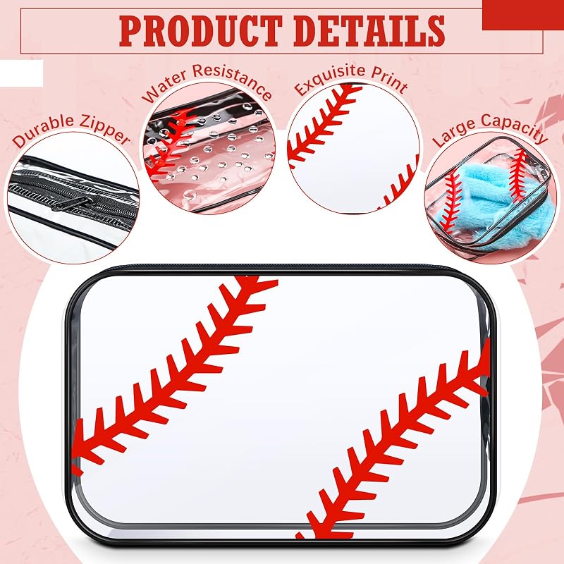 Baseball Theme Clear Makeup Bags (12 Pcs) PVC Zipper Pouches – Abbylike Variation: Baseball Theme