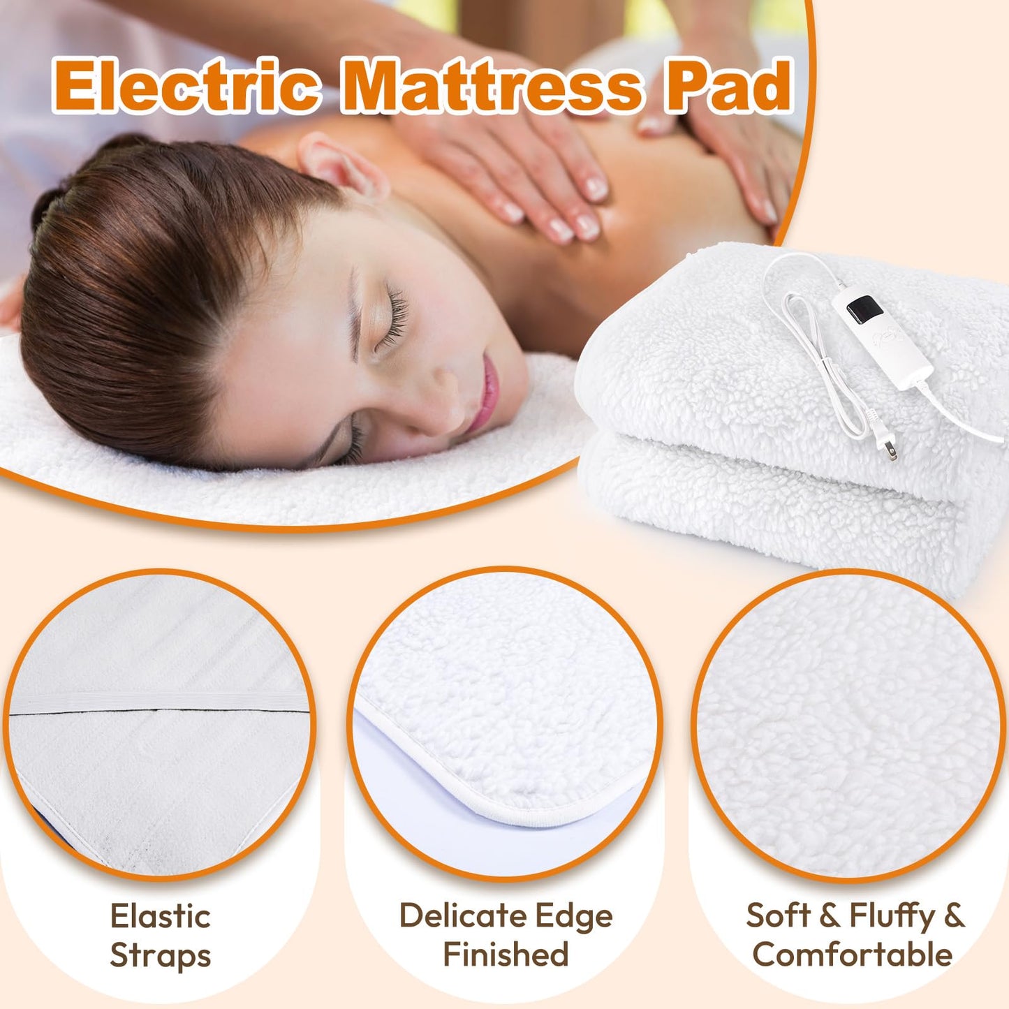 Massage Table Warmer Pads Heated Mattress Pad 9 Heat Settings Professional SPA Bed Warmer (71" x 30"), Digital Heat Control Pad Electric Heating Pad, w/Overheat Protection for Massage Bed & Spa,White