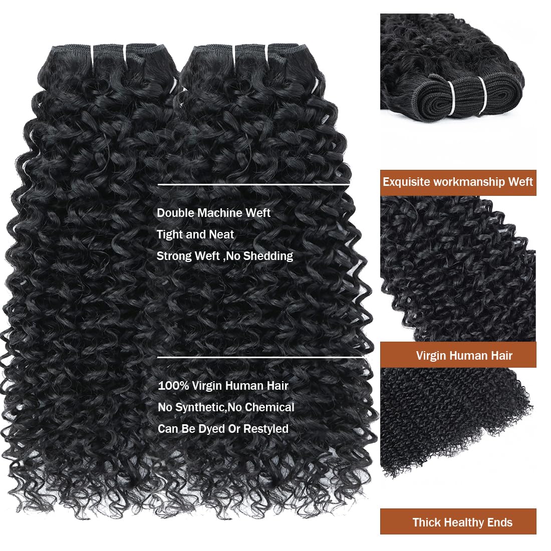 Ladoux Kinky Curly Bundles Human Hair 20 22 24 26Inchs Kinky Curly Human Hair 4 Bundles 100% Unprocessed Brazilian Virgin Remy Hair For Women Natural Black Color