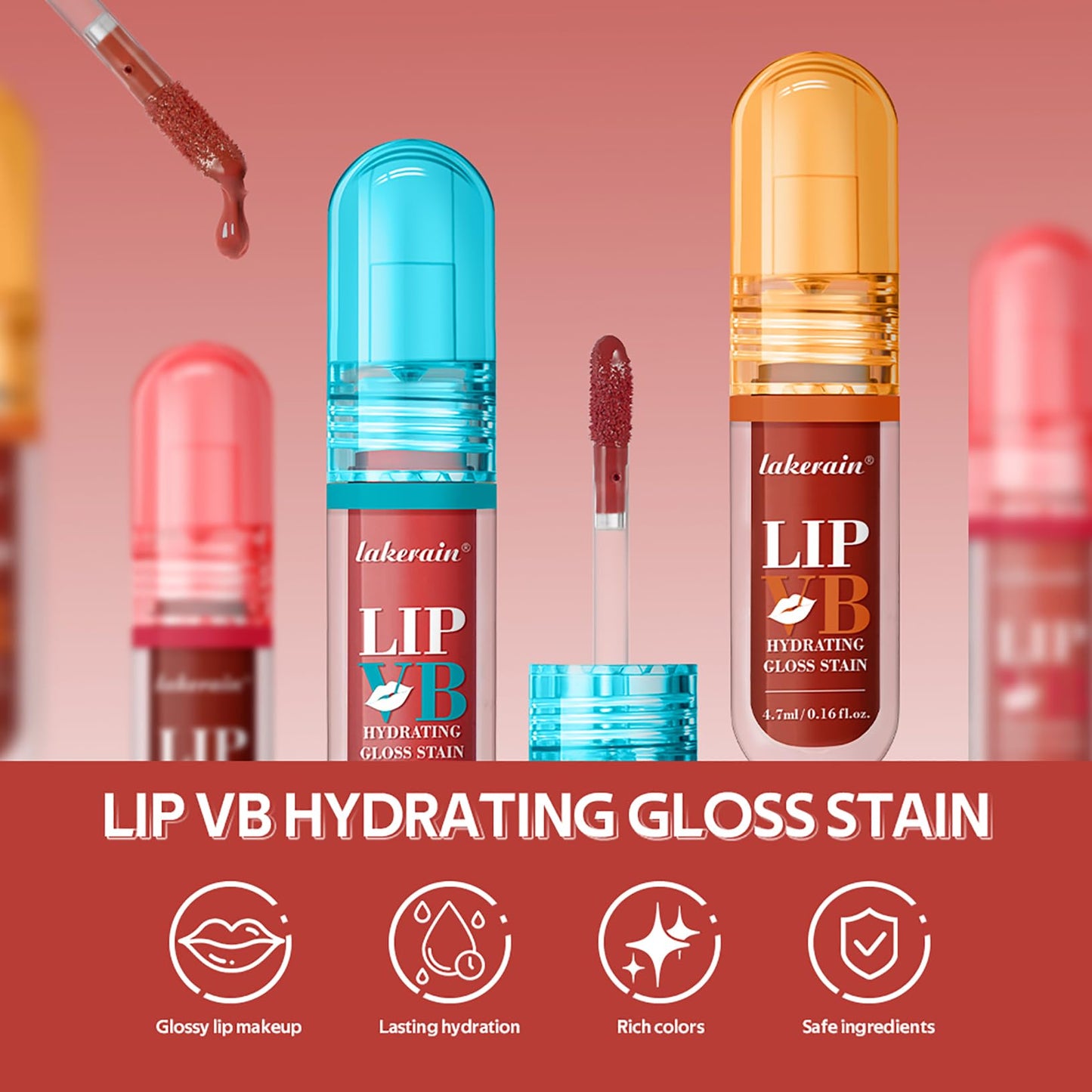 CNYYDS 3PCS Lip Hydrating Glossy Lip Stain, Lip Tint with 12HR Hydration(#4 DRIPPING IN ROSE,#5 FIERYBLAZETIN,T#6 WATERBOUT WINE)