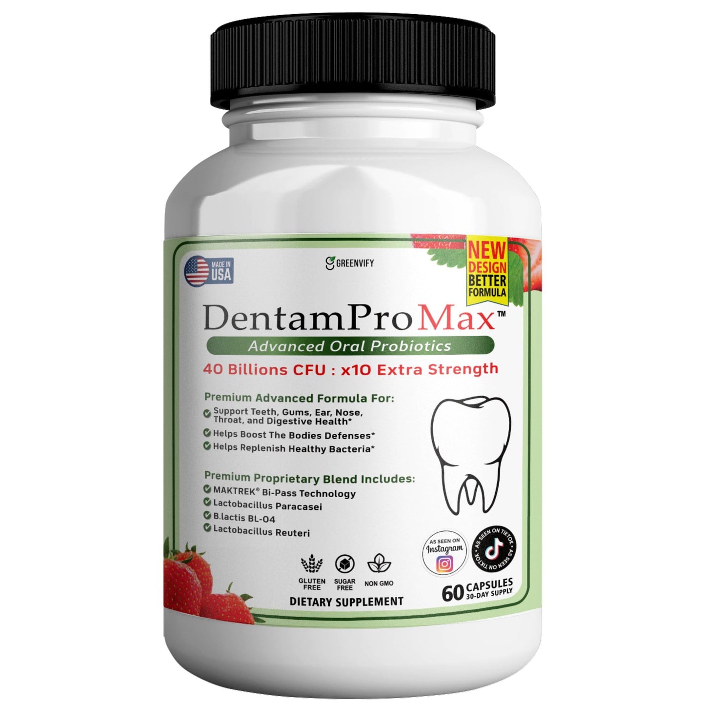 GREENVIFY DentamPro Max for Gums and Teeth Health & Fresh Breath - 40 Billion CFU Advanced Oral Probiotics for Mouth Bad Breath, Capsule Supplement (1)