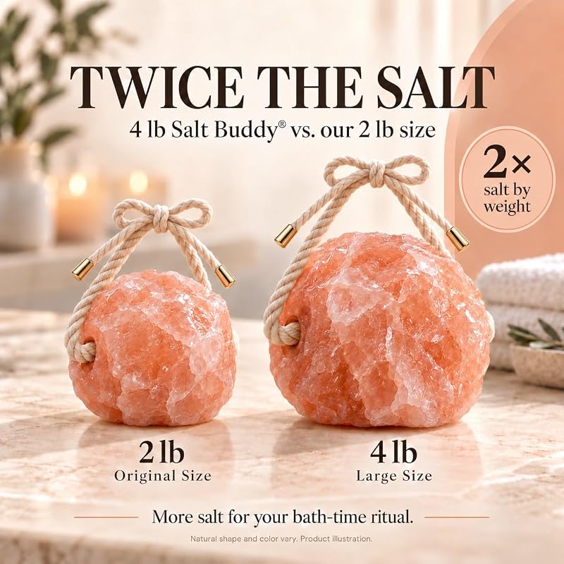 Himalayan Salt Buddy 4 lb Hanging Mineral Stone for Shower & Bath – Large Salt Rock for Soaks & Home Spa
