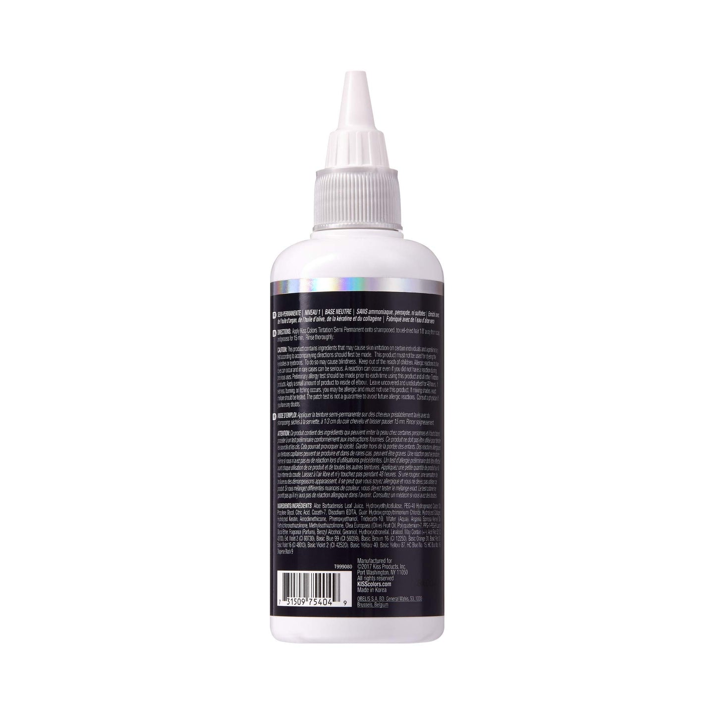Red by Kiss Tintation Semi-Permanent Hair Color, Aloe Vera Water Based, Argan Oil, Olive Oil, Collagen & Keratin, Long-Lasting Color Dye (Jet Black, 5 Fl Oz)