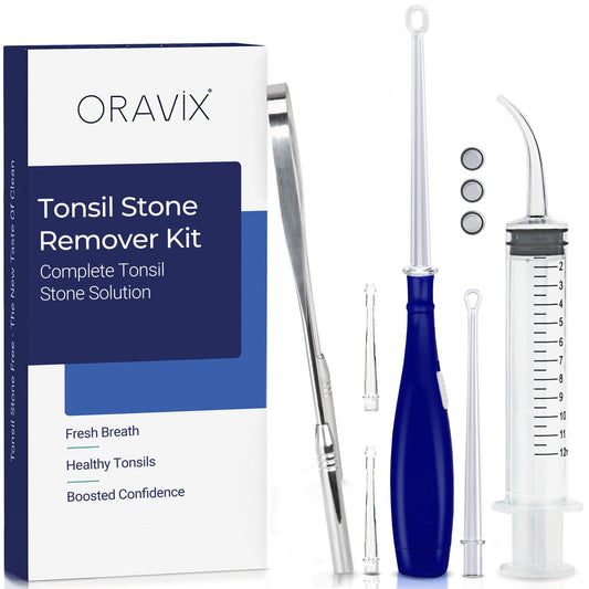 ORAVIX Tonsil Stone Remover - Tonsil Stone Removal Kit - Tonsillolith Remover Tool - Tonsil Cleaner - Fight Bad Breath - Tonsil Stone Removal Tool - Oral Irrigator - Tongue Scraper - 7 Pieces