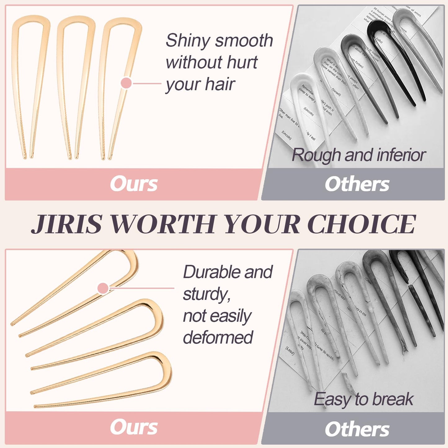JIRIS 2PCS 4.2Inch French Hair Pins U-Shaped Pins for Women and Girls Fashion Metal Hair Pin French Twist Hair Pins for Buns, Updos,Stylish and Functional(set1-gold)