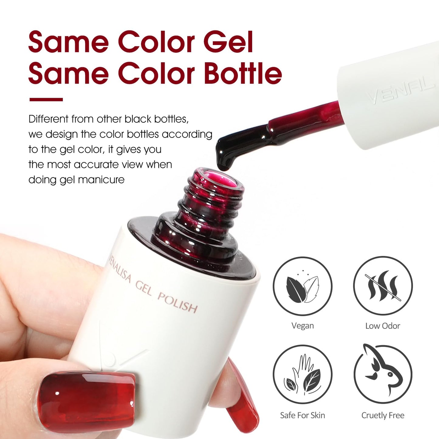 VENALISA Jelly Red Gel Nail Polish, 1 Pcs Burgundy Dark Red Gel Polish Transparent Sheer Color High Gloss Soak Off U V Nail Manicure Salon and DIY at Home Gifts for Women