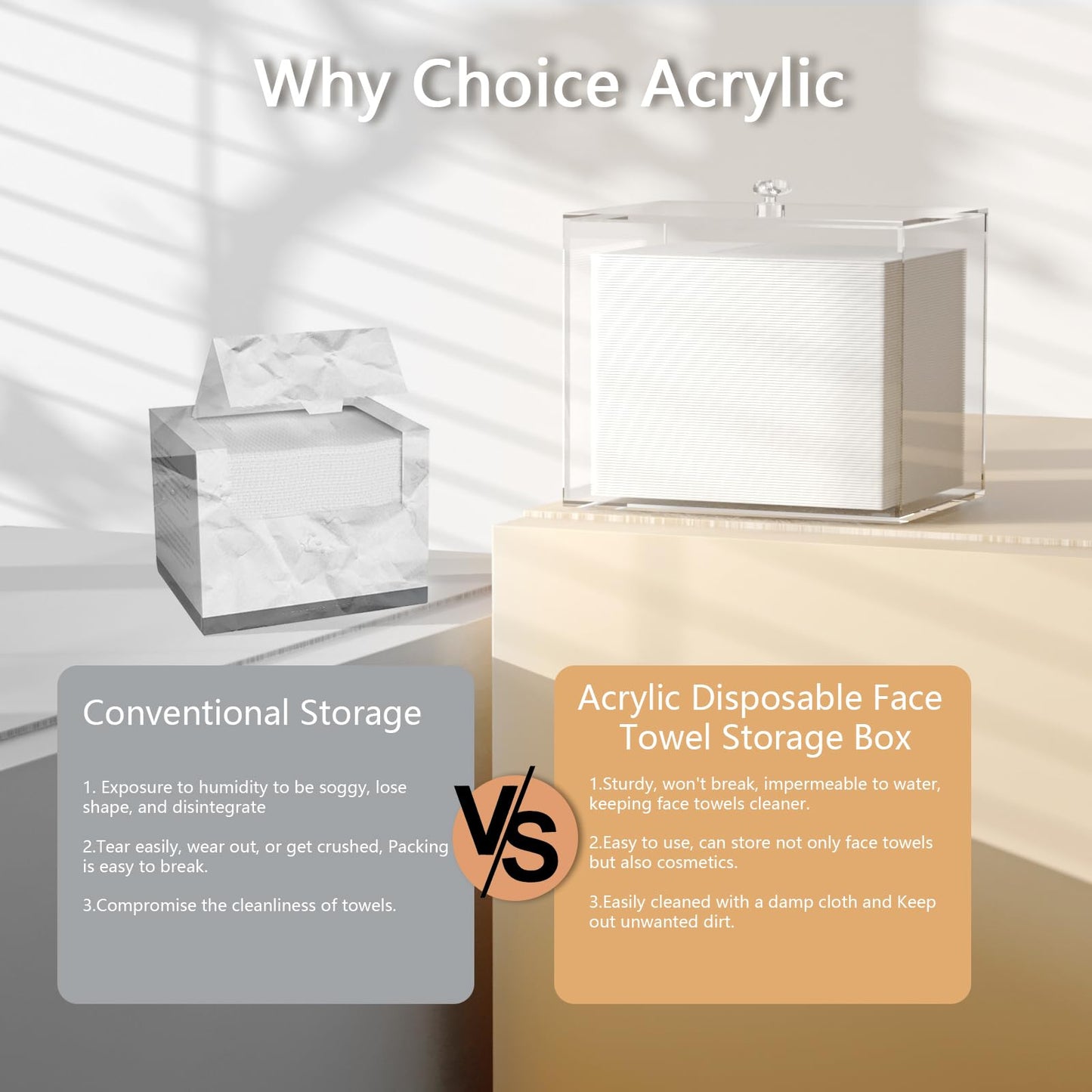 JHJFRAWY Disposable Face Towels Holder for Clean Skin Club, Acrylic Container Box, Bathroom Storage, Organizer (Towels Not Included)