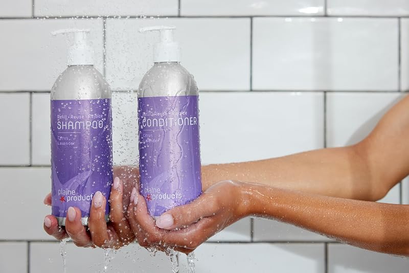 Plaine Products Citrus Lavender Shampoo & Conditioner Set – 16oz Each, Refillable Aluminum Bottles (Pack of 2)