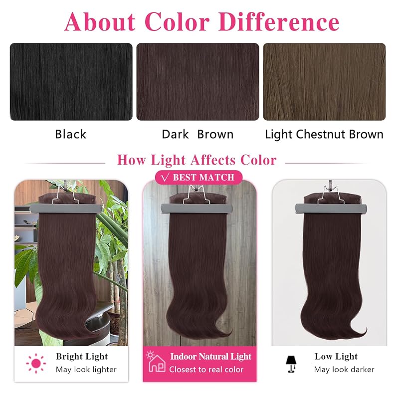 Variation of THIS listing: Clip in Hair Extensions 20 Inch Dark Brown Straight Layered