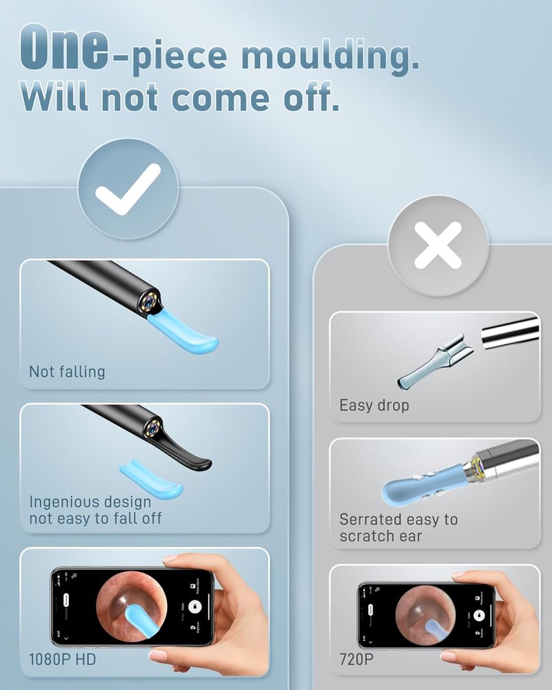 Ear Wax Removal Tool Camera - Ear Cleaner with Camera,1080P Otoscope, Ear Cleaning Tool with 4 Ear Spoon, Ear Camera for iPhone & Android Phones - Blue